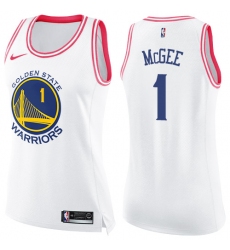 Women's Nike Golden State Warriors #1 JaVale McGee Swingman White/Pink Fashion NBA Jersey