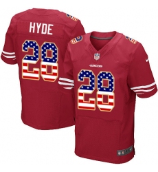 Men's Nike San Francisco 49ers #28 Carlos Hyde Elite Red Home USA Flag Fashion NFL Jersey