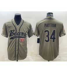Men's Chicago Bears #34 Walter Payton Olive 2022 Salute To Service Cool Base Stitched Baseball Jersey