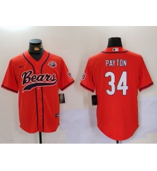 Men's Chicago Bears #34 Walter Payton Orange Throwback With Cool Base Stitched Baseball Jersey