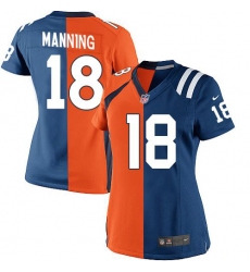 Women's Nike Denver Broncos #18 Peyton Manning Game Navy Blue/White Split Fashion NFL Jersey