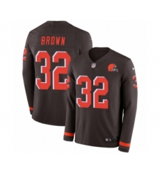 Men's Nike Cleveland Browns #32 Jim Brown Limited Brown Therma Long Sleeve NFL Jersey