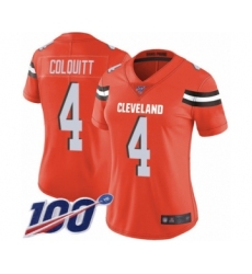 Women's Cleveland Browns #4 Britton Colquitt Orange Alternate Vapor Untouchable Limited Player 100th Season Football Jersey
