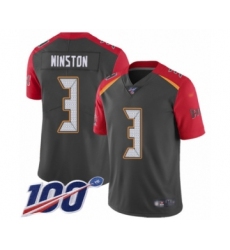 Youth Tampa Bay Buccaneers #3 Jameis Winston Limited Gray Inverted Legend 100th Season Football Jersey