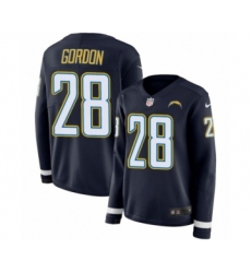 Women's Nike Los Angeles Chargers #28 Melvin Gordon Limited Navy Blue Therma Long Sleeve NFL Jersey