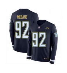 Men's Nike Los Angeles Chargers #92 Brandon Mebane Limited Navy Blue Therma Long Sleeve NFL Jersey