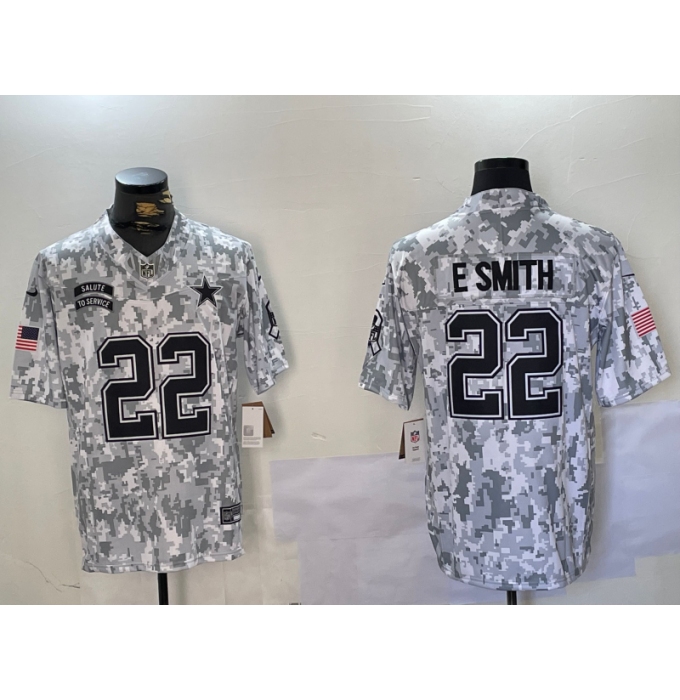 Men's Dallas Cowboys #22 Emmitt Smith Arctic Camo 2024 FUSE Salute to Service Limited Stitched Jersey