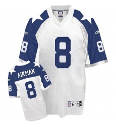 Men's Reebok Dallas Cowboys #8 Troy Aikman Authentic White Thanksgiving Throwback NFL Jersey