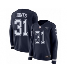 Women's Nike Dallas Cowboys #31 Byron Jones Limited Navy Blue Therma Long Sleeve NFL Jersey