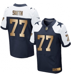 Men's Nike Dallas Cowboys #77 Tyron Smith Elite Navy/Gold Throwback Alternate NFL Jersey