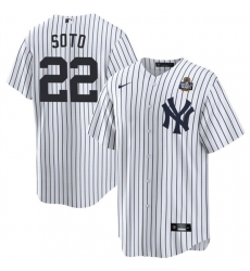 Men's New York Yankees #22 Juan Soto White 2024 World Series With Name Cool Base Stitched Baseball Jersey