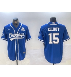 Men's Dallas Cowboys #15 Ezekiel Elliott Light Blue With 1960 Cool Base Stitched Baseball Jersey