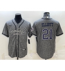 Men's Dallas Cowboys #21 Ezekiel Elliott Grey Gridiron With Patch Cool Base Stitched Baseball Jersey