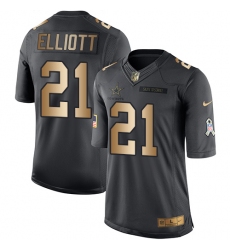 Men's Nike Dallas Cowboys #21 Ezekiel Elliott Limited Black/Gold Salute to Service NFL Jersey