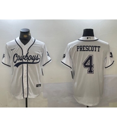 Men's Dallas Cowboys #4 Dak Prescott White With Navy Name Cool Base Stitched Baseball Jersey