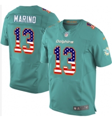 Men's Nike Miami Dolphins #13 Dan Marino Elite Aqua Green Home USA Flag Fashion NFL Jersey