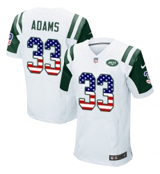 Men's Nike New York Jets #33 Jamal Adams Elite White Road USA Flag Fashion NFL Jersey