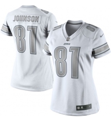 Women's Nike Detroit Lions #81 Calvin Johnson Limited White Platinum NFL Jersey