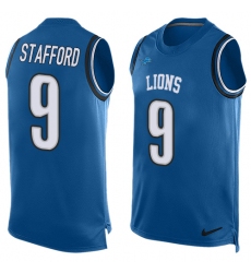 Men's Nike Detroit Lions #9 Matthew Stafford Limited Light Blue Player Name & Number Tank Top NFL Jersey