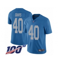Men's Detroit Lions #40 Jarrad Davis Blue Alternate Vapor Untouchable Limited Player 100th Season Football Jersey
