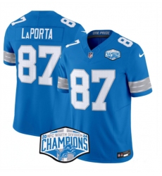 Men's Detroit Lions #87 Sam LaPorta Blue 2024 NFC North Champions F.U.S.E. Vapor Limited Stitched Jersey