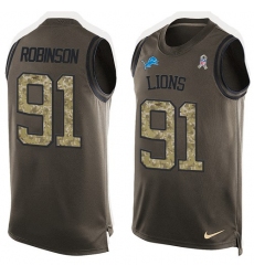 Men's Nike Detroit Lions #91 A'Shawn Robinson Limited Green Salute to Service Tank Top NFL Jersey