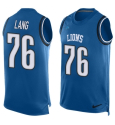 Men's Nike Detroit Lions #76 T.J. Lang Limited Light Blue Player Name & Number Tank Top NFL Jersey