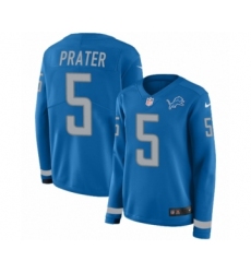 Women's Nike Detroit Lions #5 Matt Prater Limited Blue Therma Long Sleeve NFL Jersey