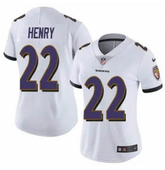 Women Baltimore Ravens #22 Derrick Henry 2023 F U S E White Vapor Limited Football Stitched Jersey