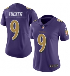 Women's Nike Baltimore Ravens #9 Justin Tucker Limited Purple Rush Vapor Untouchable NFL Jersey