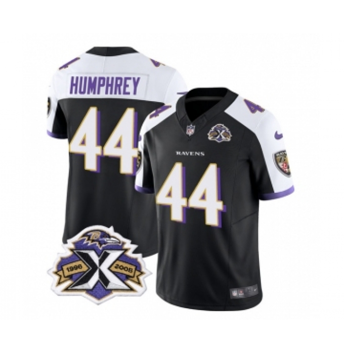 Men's Nike Baltimore Ravens #44 Marlon Humphrey Black White 2023 F.U.S.E Throwback Vapor Limited Stitched Jersey