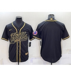Men's Buffalo Bills Blank Black Gold With Patch Cool Base Stitched Baseball Jersey
