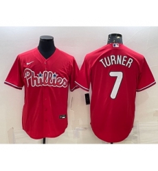 Men's Philadelphia Phillies #7 Trea Turner Red Cool Base Stitched Baseball Jersey