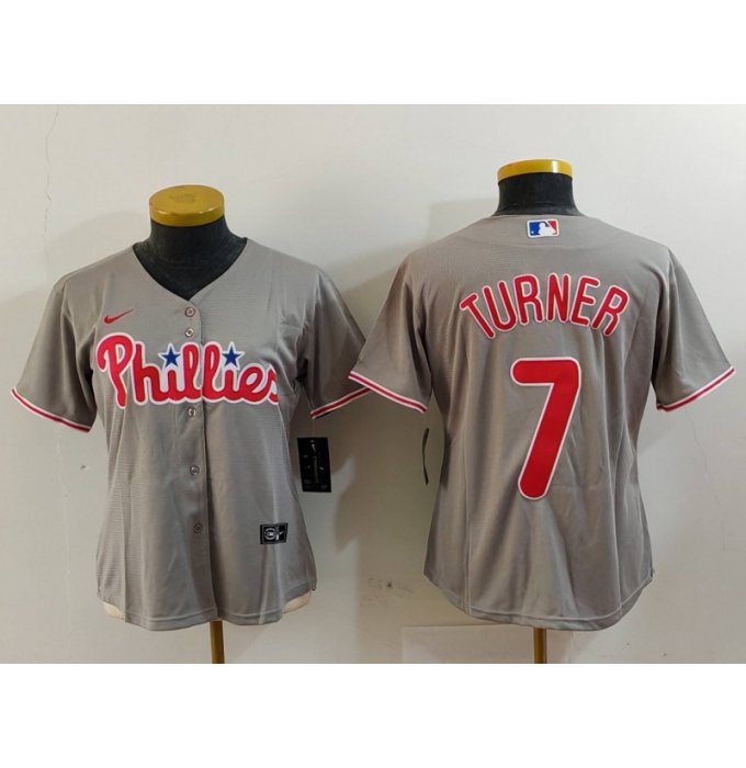 Women's Philadelphia Phillies #7 Trea Turner Grey Stitched Cool Base Nike Jersey