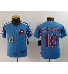 Youth Philadelphia Phillies #10 JT Realmuto Light Blue Cooperstown Cool Base Jerseys