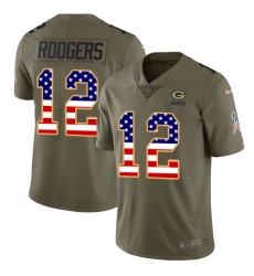 Youth Nike Green Bay Packers #12 Aaron Rodgers Limited Olive/USA Flag 2017 Salute to Service NFL Jersey