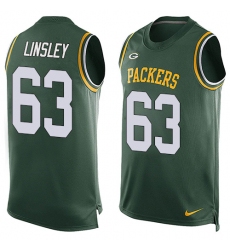 Men's Nike Green Bay Packers #63 Corey Linsley Limited Green Player Name & Number Tank Top NFL Jersey