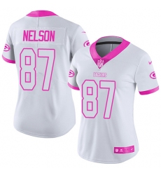 Women's Nike Green Bay Packers #87 Jordy Nelson Limited White/Pink Rush Fashion NFL Jersey