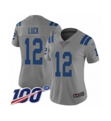 Women's Indianapolis Colts #12 Andrew Luck Limited Gray Inverted Legend 100th Season Football Jersey