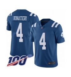 Men's Indianapolis Colts #4 Adam Vinatieri Limited Royal Blue Rush Vapor Untouchable 100th Season Football Jersey
