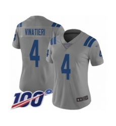 Women's Indianapolis Colts #4 Adam Vinatieri Limited Gray Inverted Legend 100th Season Football Jersey
