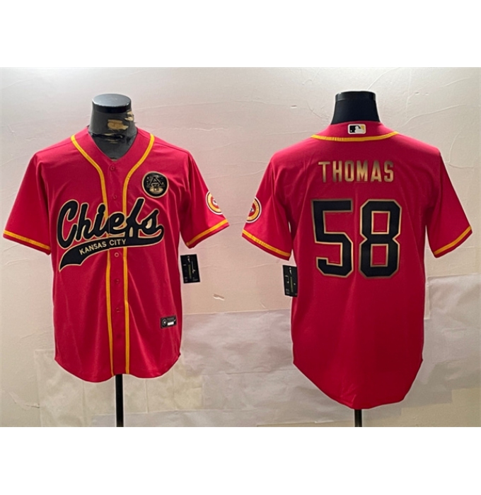 Men's Kansas City Chiefs #58 Derrick Thomas Red Gold Cool Base Stitched Baseball Jersey