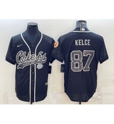 Men's Kansas City Chiefs #87 Travis Kelce Black Reflective With Patch Cool Base Stitched Baseball Jersey
