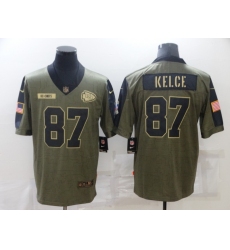 Men's Kansas City Chiefs #87 Travis Kelce Nike Olive 2021 Salute To Service Limited Player Jersey