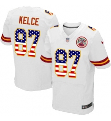 Men's Nike Kansas City Chiefs #87 Travis Kelce Elite White Road USA Flag Fashion NFL Jersey