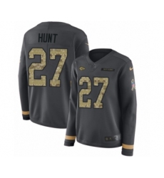 Women's Nike Kansas City Chiefs #27 Kareem Hunt Limited Black Salute to Service Therma Long Sleeve NFL Jersey