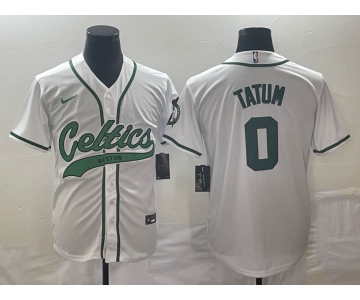 Men's Boston Celtics #0 Jayson Tatum White With Patch Stitched Baseball Jersey